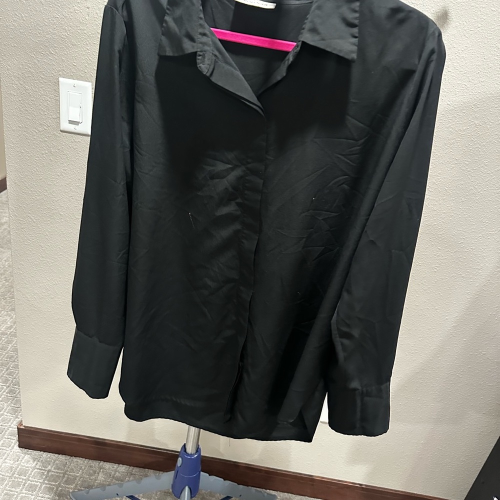 Prologue Black Boxy Button Down Shirt with Notched Collar